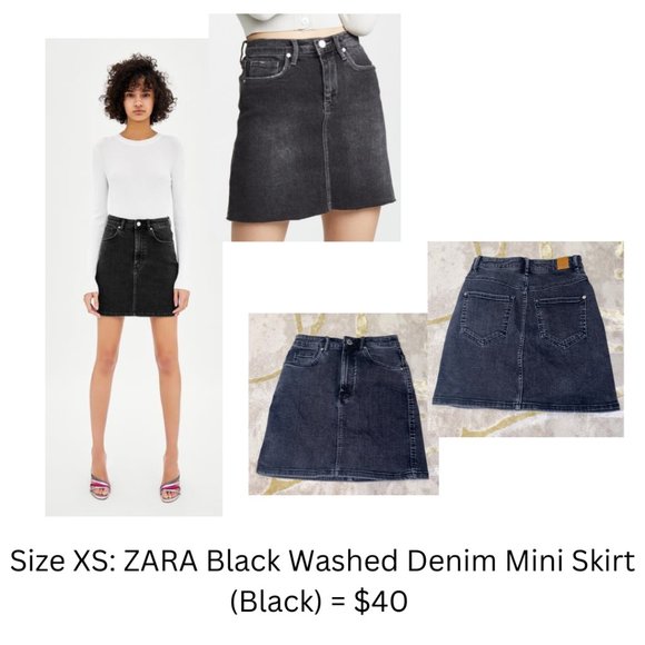 ZARA: Size XS Black Washed Denim Mini Skirt (Black) - Picture 1 of 3
